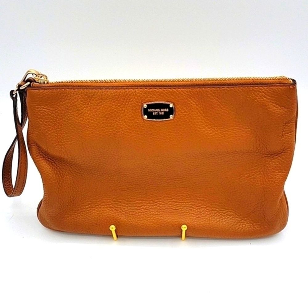 MICHAEL KORS Camel Leather Large Wristlet Cars Holder and Zipper pouch inside